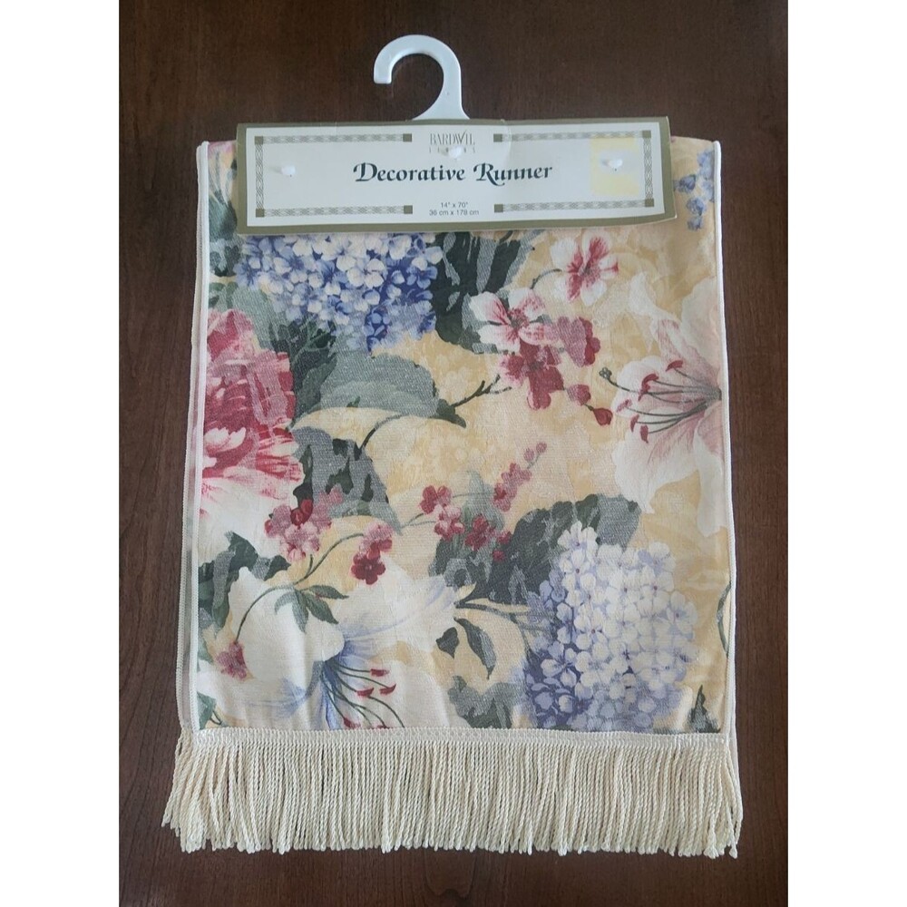 Bardwil Linens Floral Jacquard Yellow Fringe 14"x70" NEW